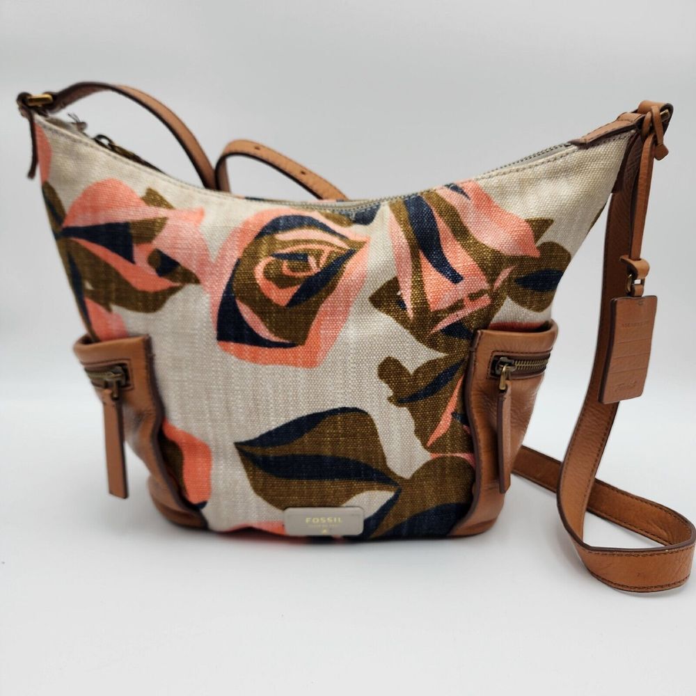 Fossil Shoulder Bag Leather Canvas Boho Hobo Chic Classy Crossbody SEE PICTURES